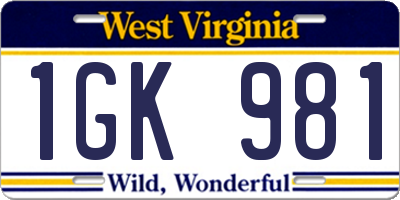 WV license plate 1GK981