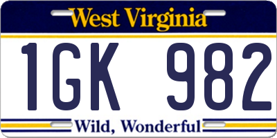 WV license plate 1GK982