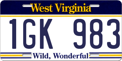 WV license plate 1GK983