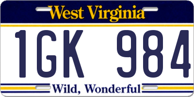 WV license plate 1GK984