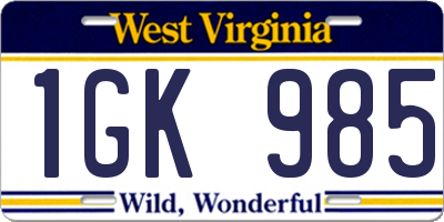 WV license plate 1GK985