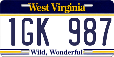 WV license plate 1GK987