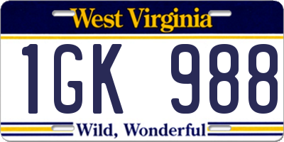 WV license plate 1GK988