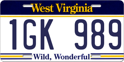 WV license plate 1GK989