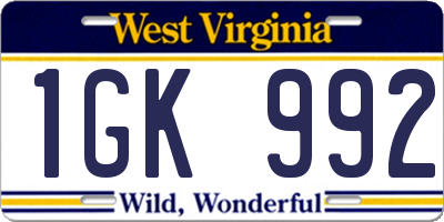 WV license plate 1GK992