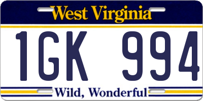 WV license plate 1GK994