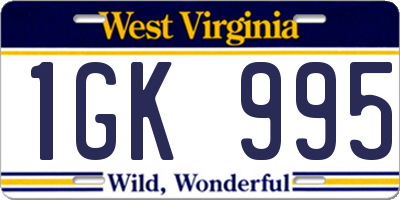 WV license plate 1GK995