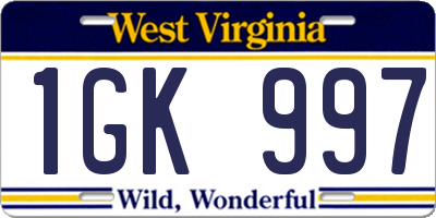 WV license plate 1GK997