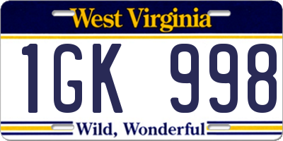 WV license plate 1GK998