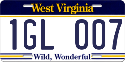 WV license plate 1GL007