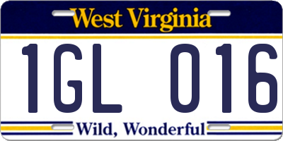 WV license plate 1GL016