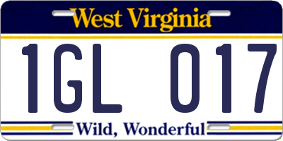 WV license plate 1GL017