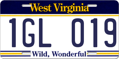 WV license plate 1GL019