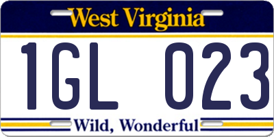 WV license plate 1GL023