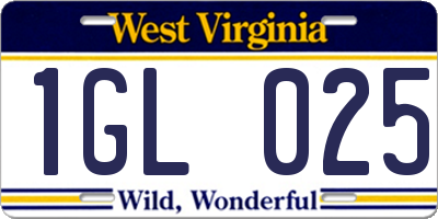 WV license plate 1GL025