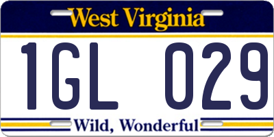 WV license plate 1GL029