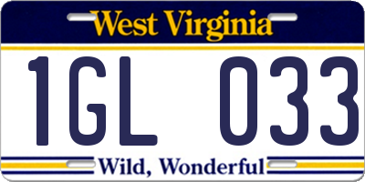 WV license plate 1GL033