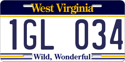 WV license plate 1GL034