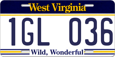 WV license plate 1GL036