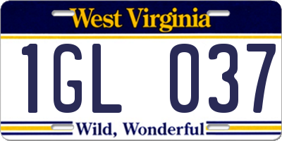WV license plate 1GL037