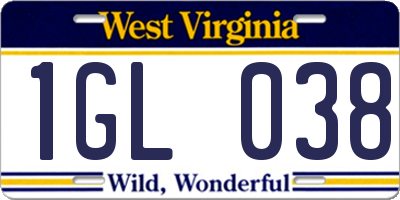 WV license plate 1GL038