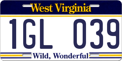 WV license plate 1GL039