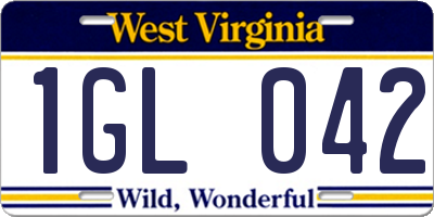 WV license plate 1GL042