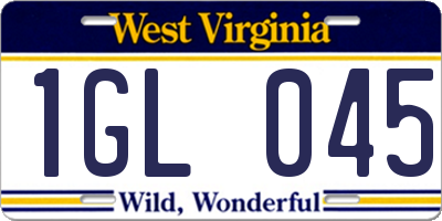WV license plate 1GL045