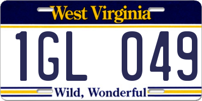 WV license plate 1GL049