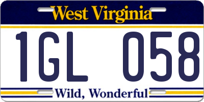 WV license plate 1GL058