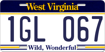 WV license plate 1GL067