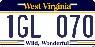 WV license plate 1GL070