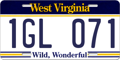 WV license plate 1GL071