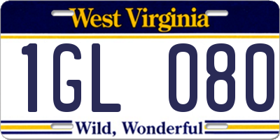 WV license plate 1GL080