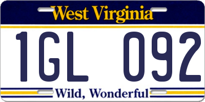WV license plate 1GL092