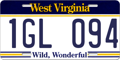 WV license plate 1GL094
