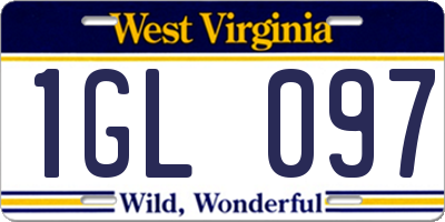 WV license plate 1GL097