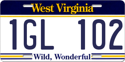 WV license plate 1GL102