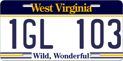 WV license plate 1GL103