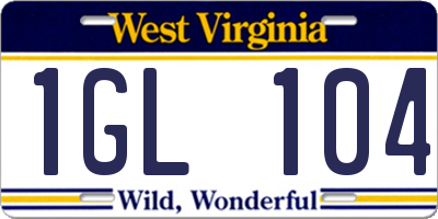 WV license plate 1GL104