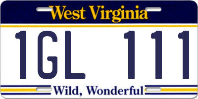 WV license plate 1GL111
