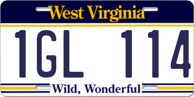 WV license plate 1GL114