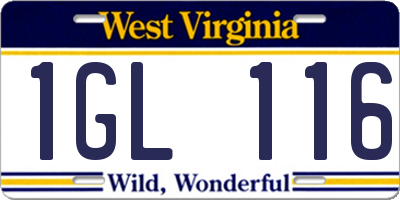 WV license plate 1GL116