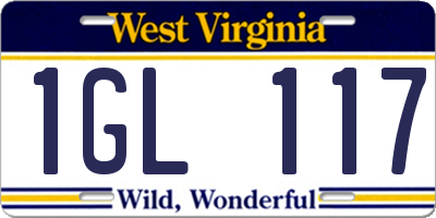 WV license plate 1GL117