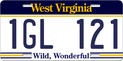 WV license plate 1GL121
