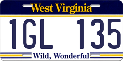 WV license plate 1GL135