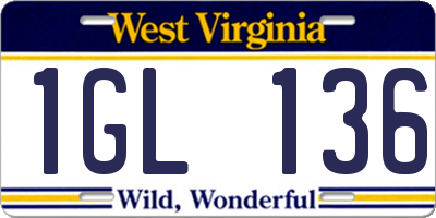 WV license plate 1GL136