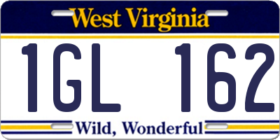 WV license plate 1GL162