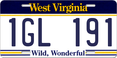 WV license plate 1GL191