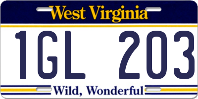 WV license plate 1GL203